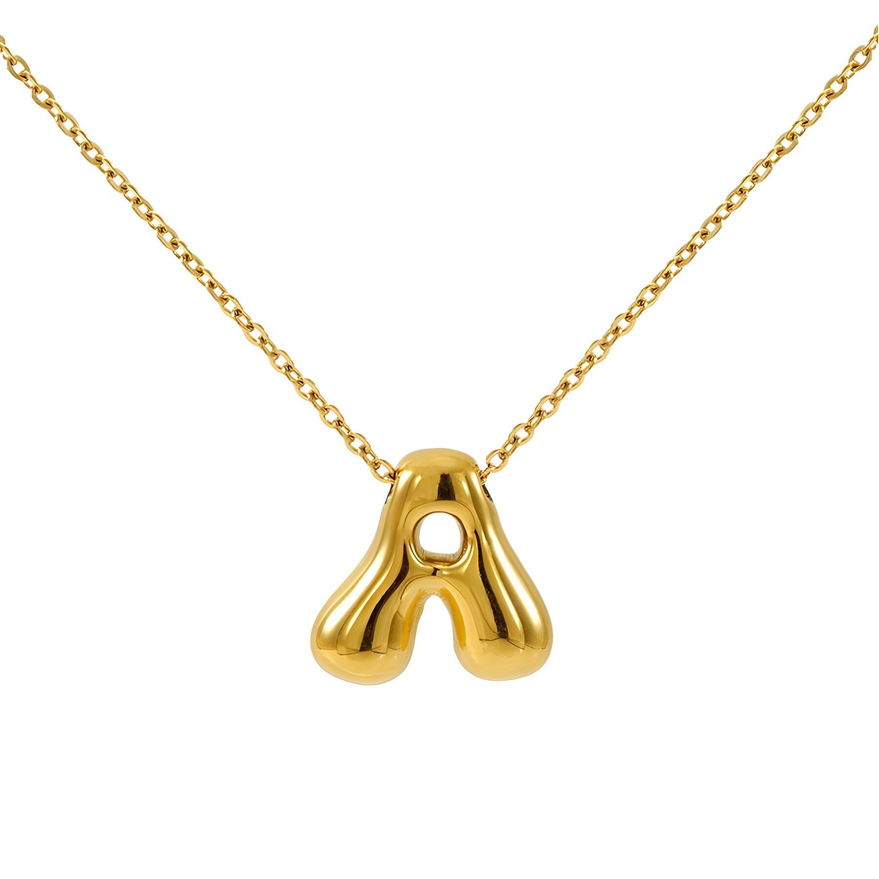 Gold color / 1 Piece Simple Series Daily Letter A Titanium Steel 18K Gold Plated Unisex Pendant Necklaces 